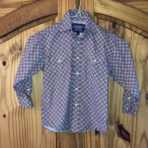 Boys Panhandle Western rodeo brown blue pearl snap long sleeve shirt size S (6)